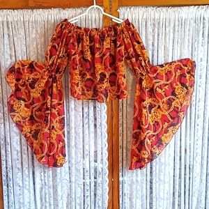 Live 4 Truth retro, boho, off shoulder, super bell sleeve, hippie blouse size M